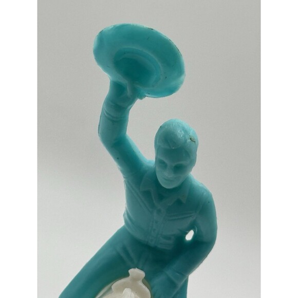 VTG MARX Roy Rogers Mounted Figure Holding Hat Blue Plastic 3" & Bucking Horse - Picture 4 of 11
